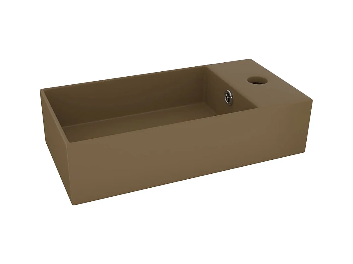 Lavabo con rebosadero para baño, lavabo, lavabo, baño, cocina, interior de casa, 48 x 25 cm, cerámica crema mate 02_0002738