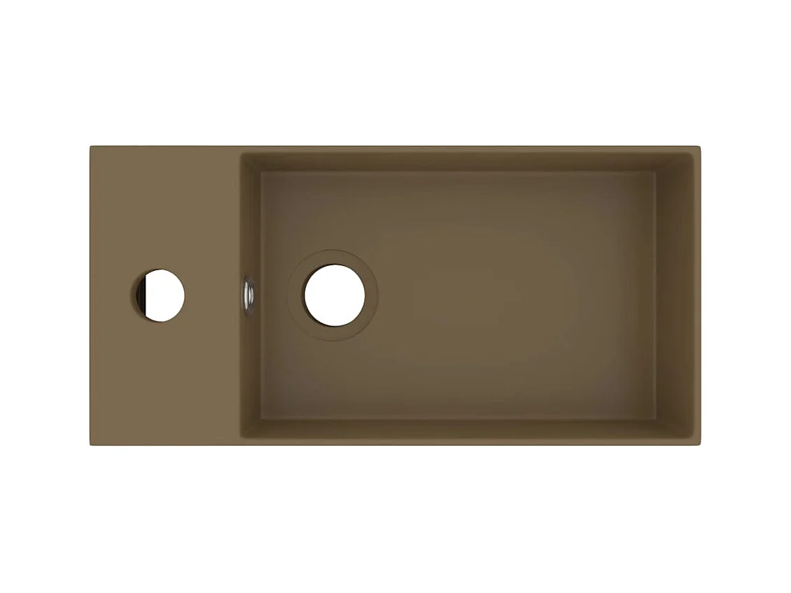 Lavabo con rebosadero para baño, lavabo, lavabo, baño, cocina, interior de casa, 48 x 25 cm, cerámica crema mate 02_0002738