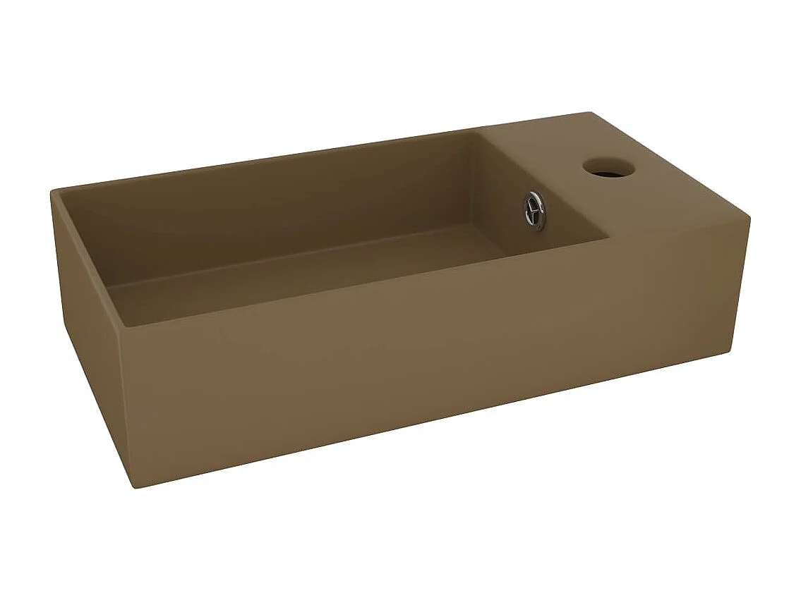 Lavabo con rebosadero para baño, lavabo, lavabo, baño, cocina, interior de casa, 48 x 25 cm, cerámica crema mate 02_0002738