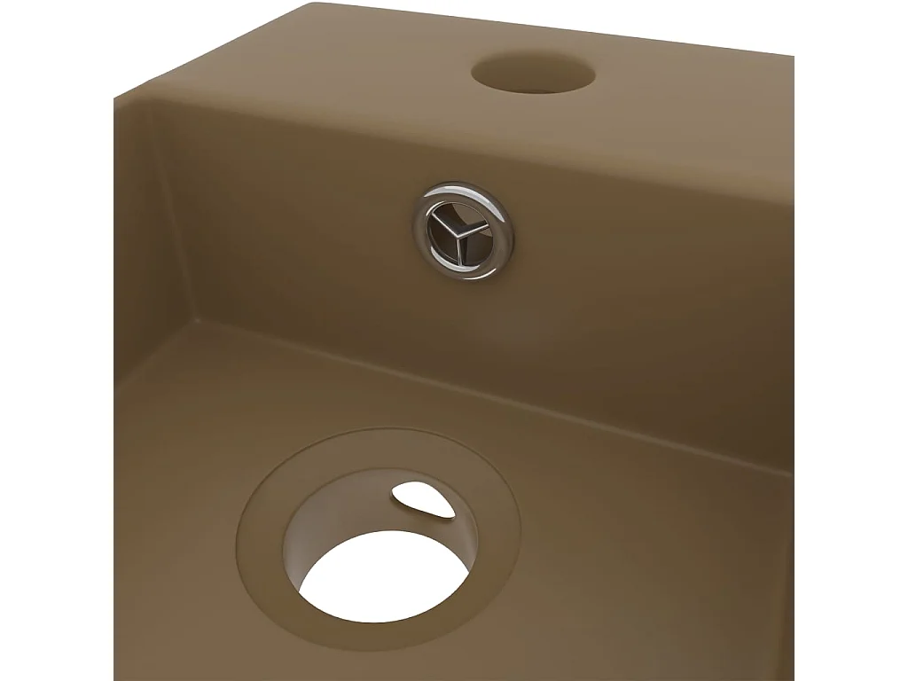 Lavabo con rebosadero para baño, lavabo, lavabo, baño, cocina, interior de casa, 48 x 25 cm, cerámica crema mate 02_0002738