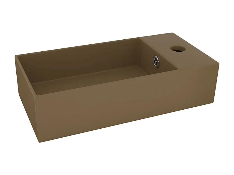 Lavabo con rebosadero para baño, lavabo, lavabo, baño, cocina, interior de casa, 48 x 25 cm, cerámica crema mate 02_0002738