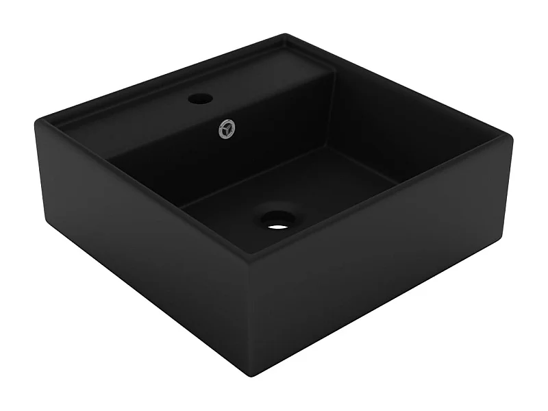 Lavabo carré de luxe à trop-plein vasque à poser de toilette noir mat 41 x 41 cm céramique