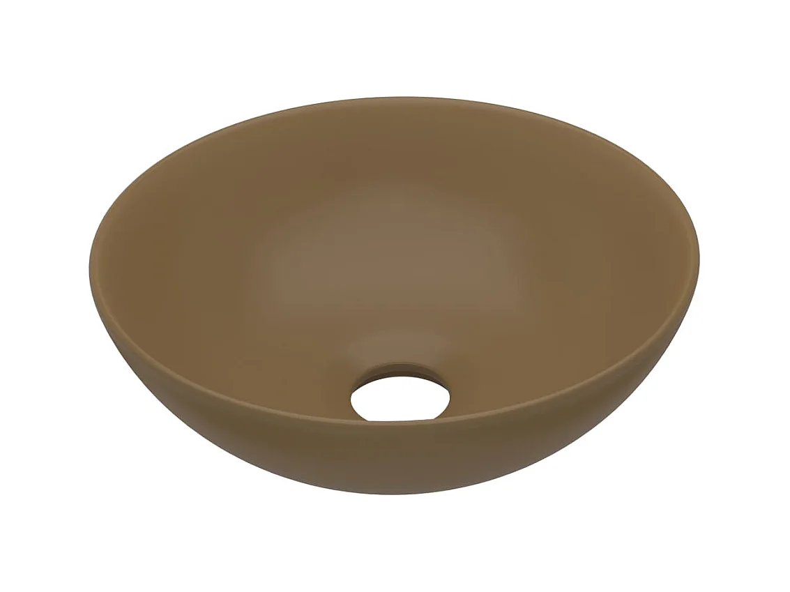 Lavabo redondo para baño, lavabo sobre encimera, lavabo para cocina, lavabo para cosméticos, interior de casa, diámetro 28 cm, cerámica crema mate 02_0002727