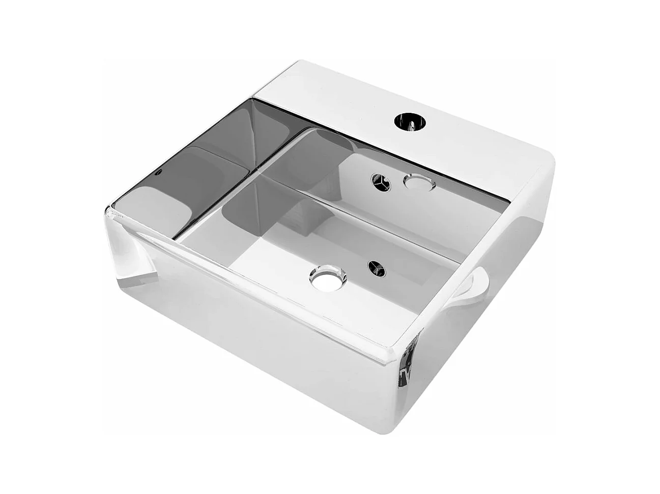 Lavabo lavabo sobre encimera cuarto de baño interior aseo con rebosadero 41 x 41 x 15 cm cerámica plateada 02_0002582