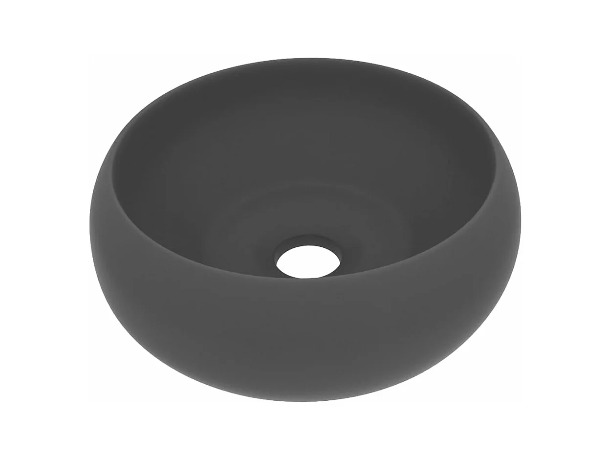 Lavabo redondo de lujo 40 x 15 cm cerámica gris oscuro mate 02_0002747