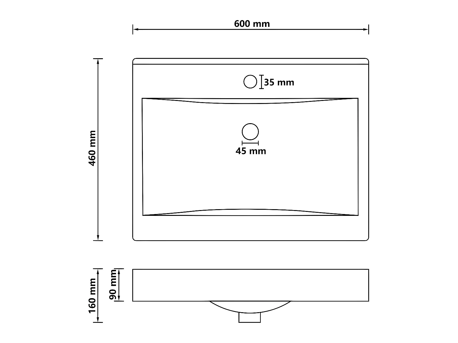 Lavabo avec trou de 60 x 46 x 16 cm 02_0002767