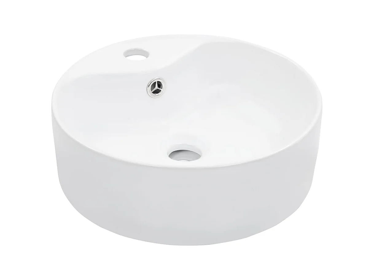 Lavabo de baño de 36 cm de diámetro con rebosadero de cerámica blanca 02_0002620
