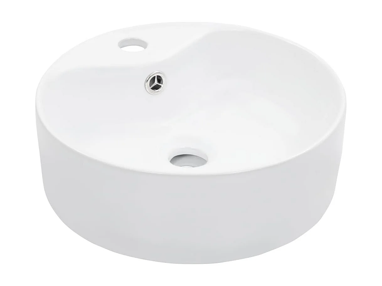 Lavabo de baño de 36 cm de diámetro con rebosadero de cerámica blanca 02_0002620