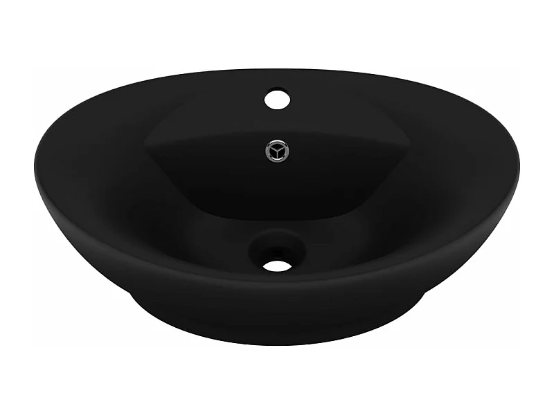 Lavabo ovalado de lujo con lavabo sobre encimera de rebosadero para baño, sala de cosmética, 58,5x39 cm, cerámica negra mate 02_0002684