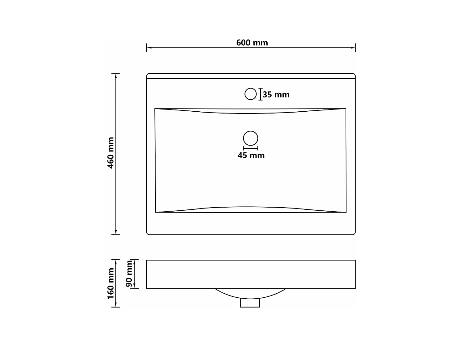 Lavabo avec trou de 60 x 46 x 16 cm 02_0002763
