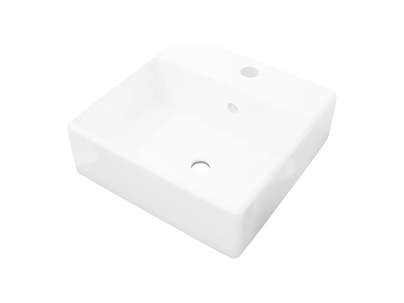 Pia de banheiro quadrada luxuosa com transbordamento 41 x 41 cm de cerâmica branca 02_0002485