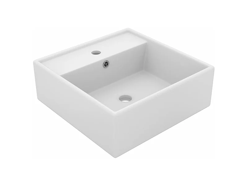 Pia quadrada de luxo com bancada de transbordamento, lavatório para banheiro, sala de cosméticos, casa, 41 x 41 cm, cerâmica branca fosca 02_0002685