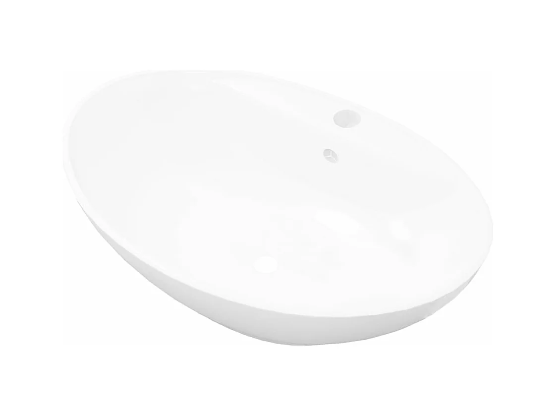 Lavabo de baño ovalado 58,5 cm con orificio para grifería cerámica blanco 02_0002482