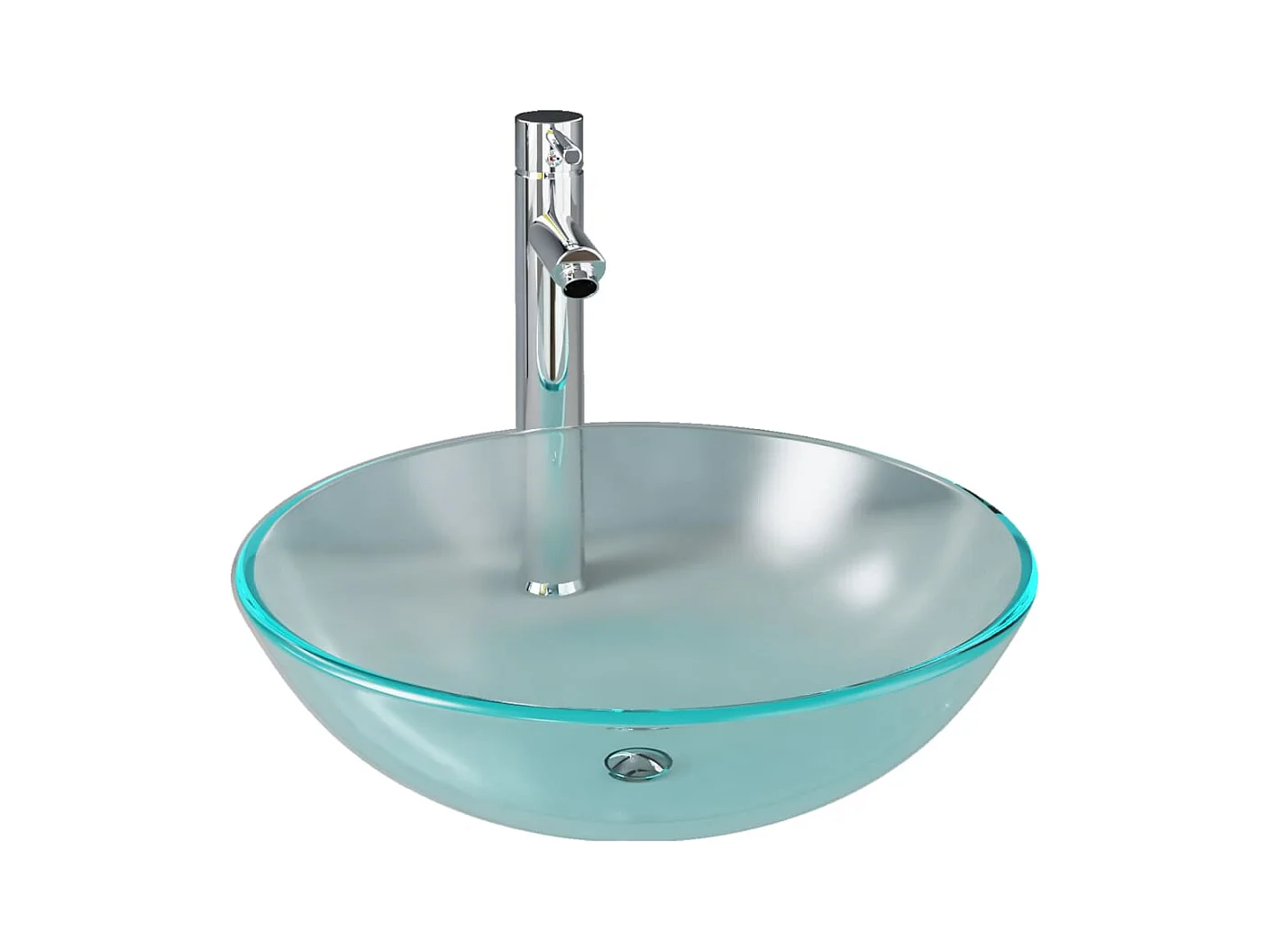 Lavabo de baño de 42 cm de diámetro con grifo y pulsador de desagüe de cristal templado 02_0002849