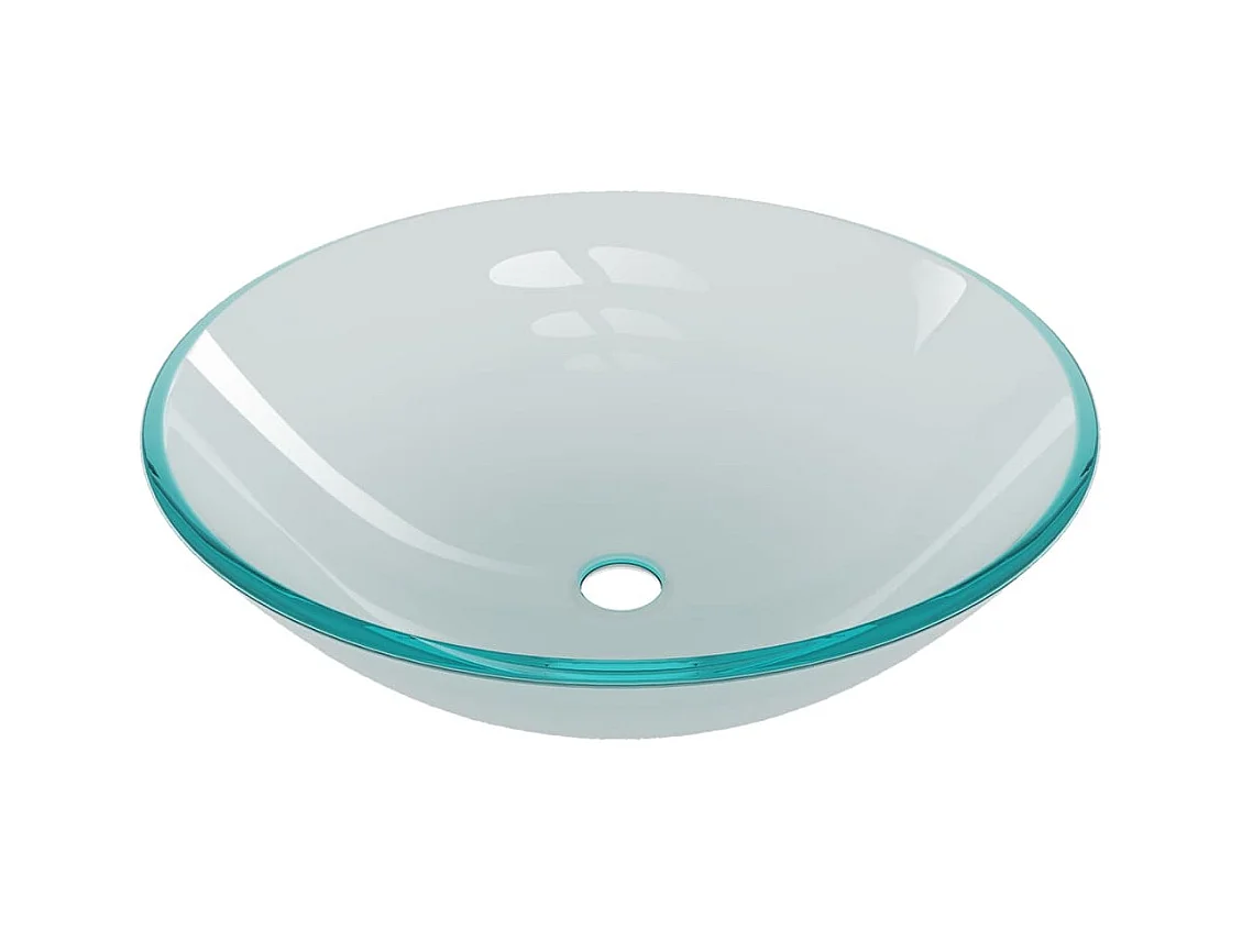 Lavabo de baño de 42 cm de diámetro con grifo y pulsador de desagüe de cristal templado 02_0002849