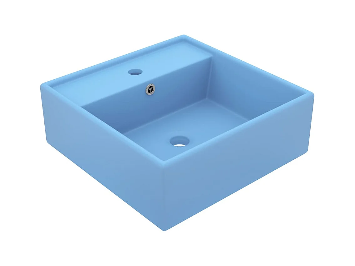 Lavabo cuadrado de lujo con rebosadero, lavabo para baño, sala de cosmética, 41 x 41 cm, cerámica azul claro mate 02_0002687