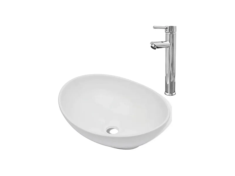 Pia de banheiro com torneira misturadora oval de cerâmica branca 02_0002843