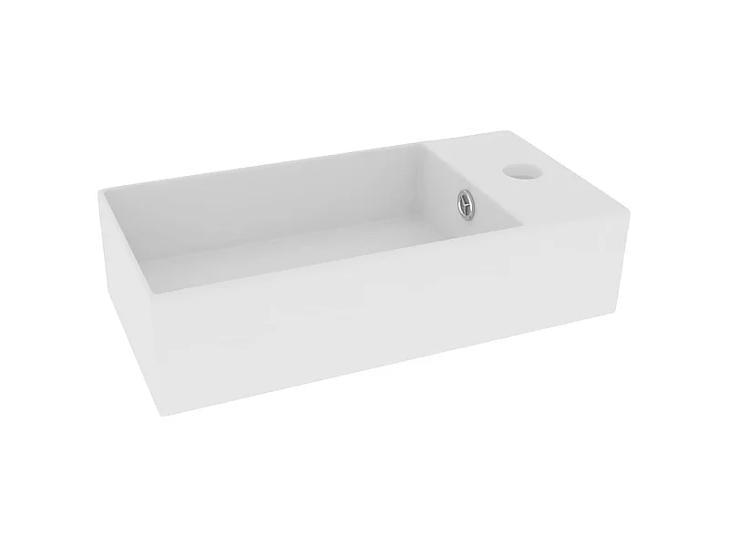 Pia de banheiro com transbordamento, bancada, pia de mão, cozinha, cosméticos, casa, 48 x 25 cm, cerâmica branca fosca 02_0002729