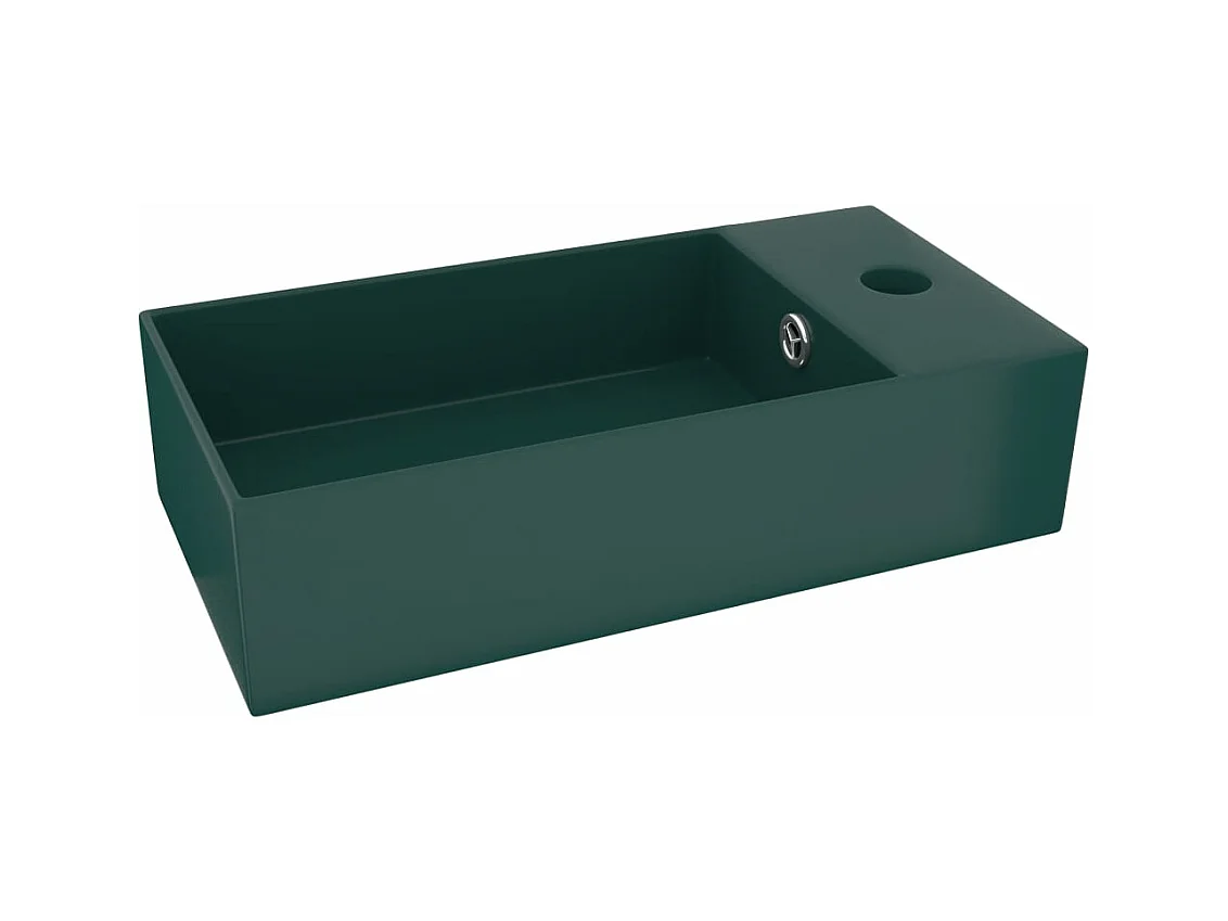 Lavabo con rebosadero para baño, lavabo, lavabo, baño, cocina, interior de casa, 48 x 25 cm, cerámica verde oscuro 02_0002734