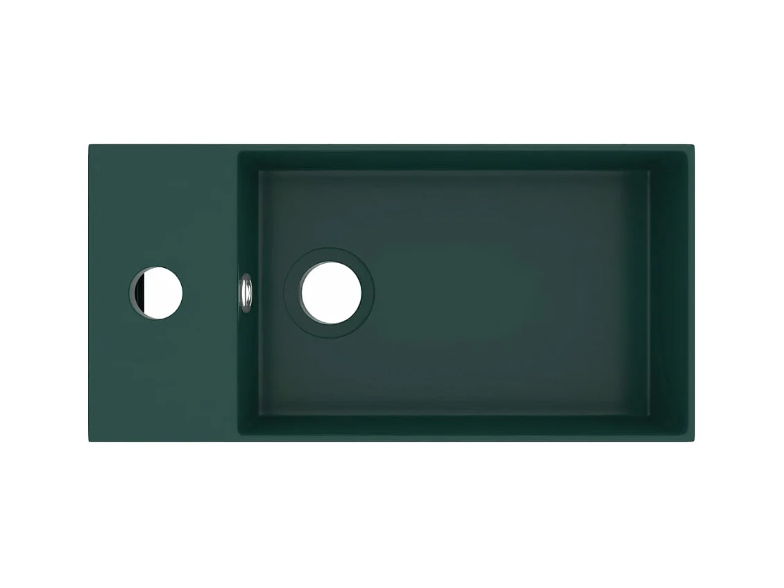 Lavabo con rebosadero para baño, lavabo, lavabo, baño, cocina, interior de casa, 48 x 25 cm, cerámica verde oscuro 02_0002734