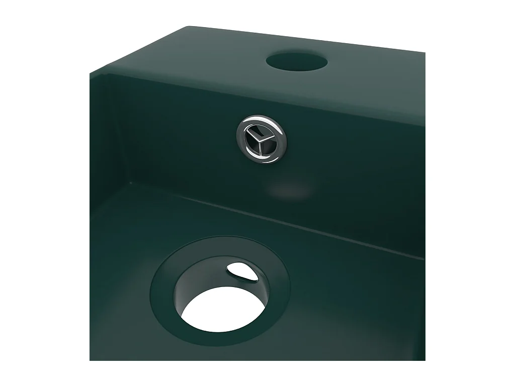 Lavabo con rebosadero para baño, lavabo, lavabo, baño, cocina, interior de casa, 48 x 25 cm, cerámica verde oscuro 02_0002734
