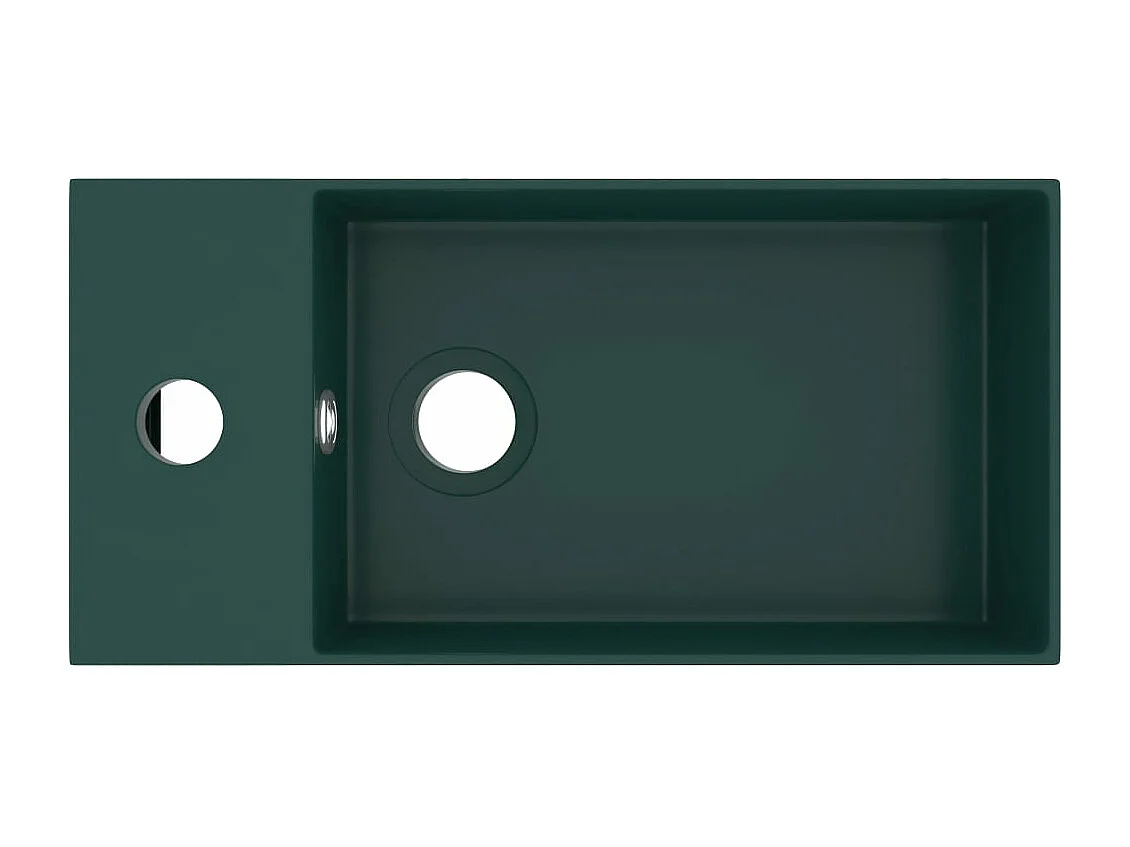 Lavabo con rebosadero para baño, lavabo, lavabo, baño, cocina, interior de casa, 48 x 25 cm, cerámica verde oscuro 02_0002734