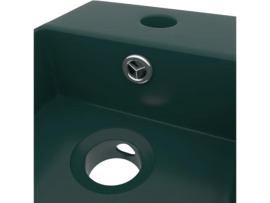 Lavabo con rebosadero para baño, lavabo, lavabo, baño, cocina, interior de casa, 48 x 25 cm, cerámica verde oscuro 02_0002734