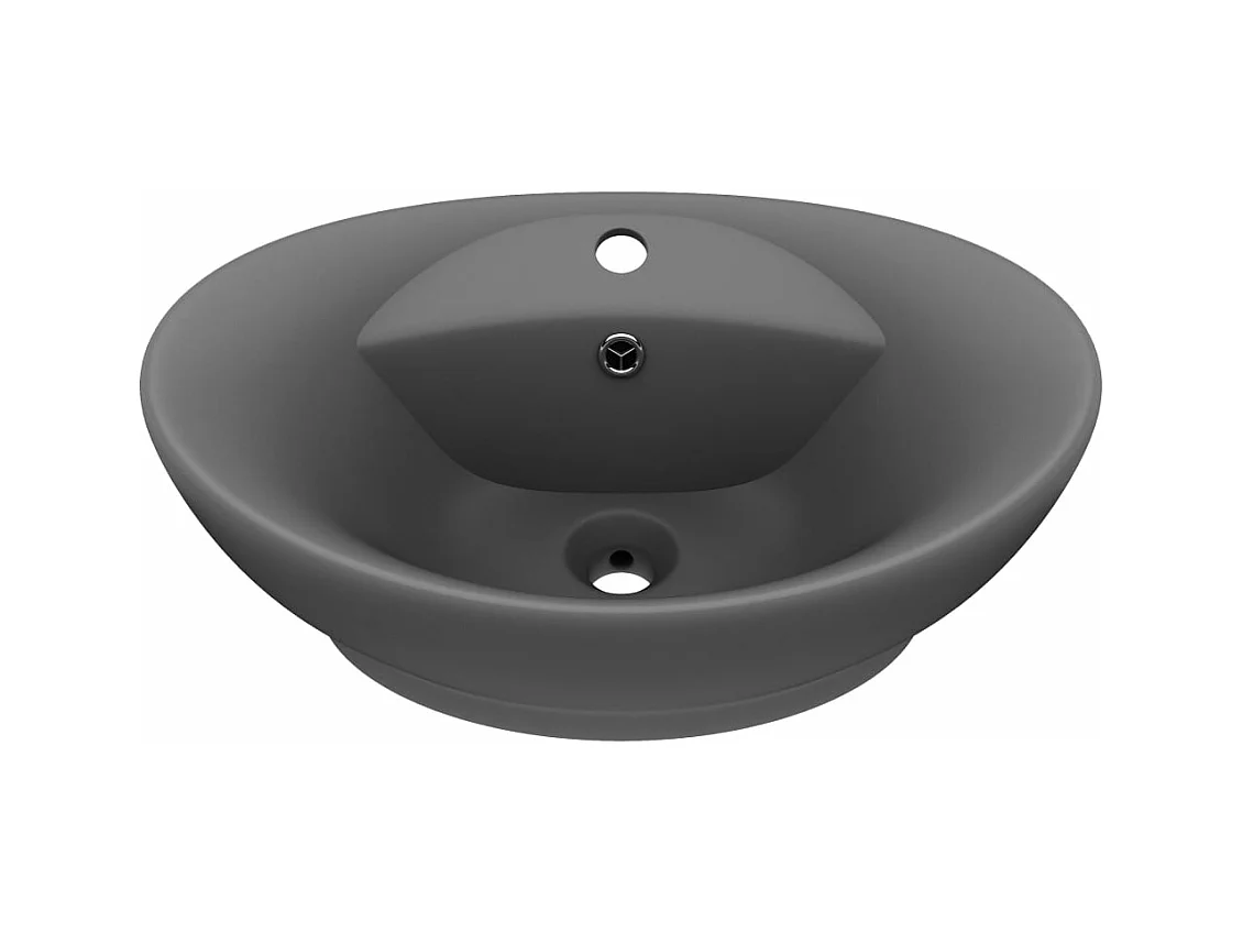 Lavabo ovale con troppopieno da appoggio wc lavabo bagno stanza cosmetica interno 58,5 x 39 cm ceramica grigio scuro opaco 02_0002681
