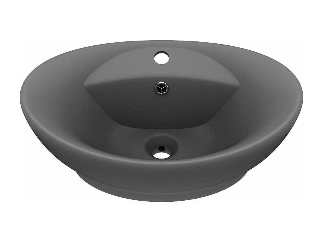 Lavabo ovalado con rebosadero, lavabo para inodoro, lavabo para baño, sala de cosmética, interior 58,5 x 39 cm, cerámica gris oscuro mate 02_0002681