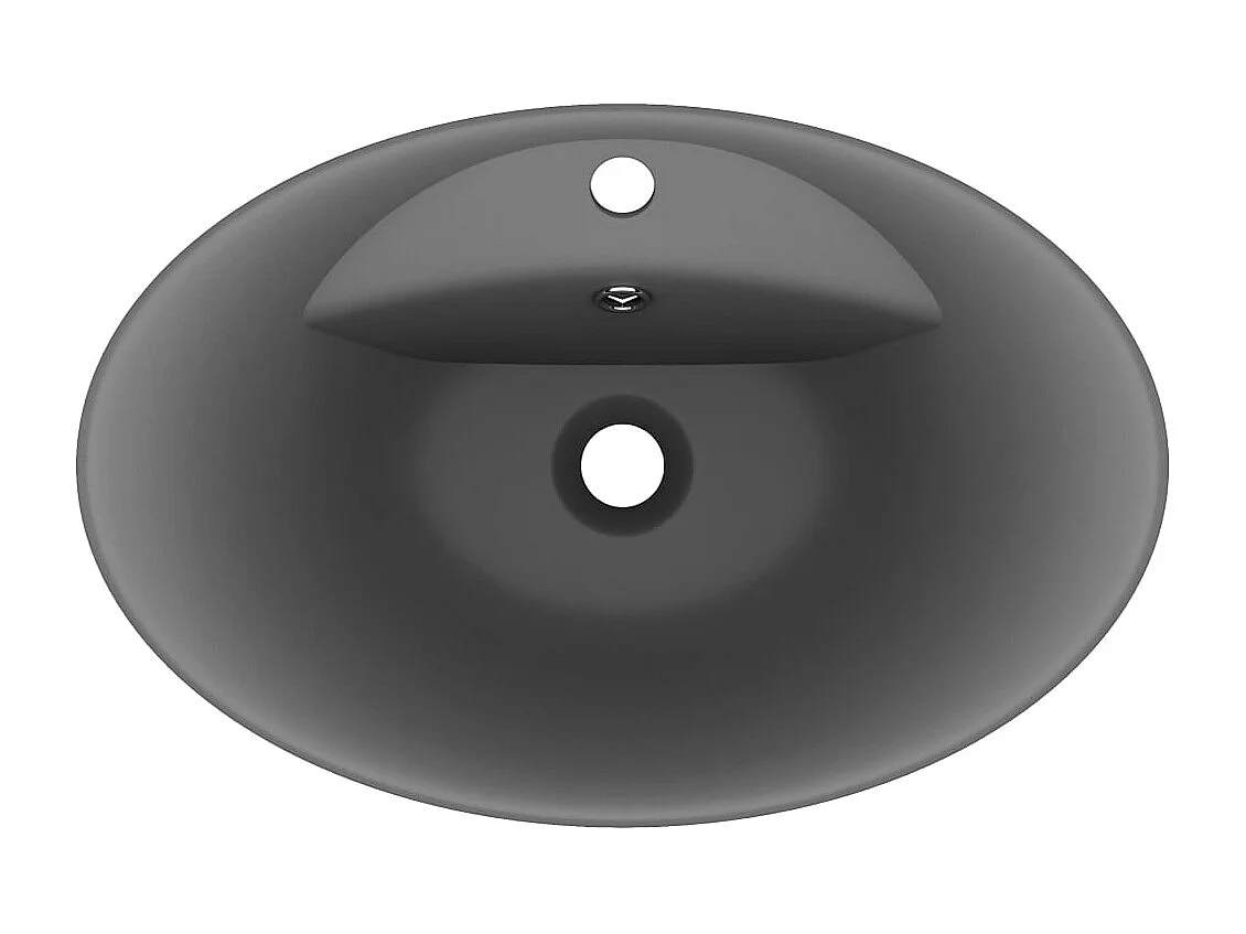 Lavabo ovalado con rebosadero, lavabo para inodoro, lavabo para baño, sala de cosmética, interior 58,5 x 39 cm, cerámica gris oscuro mate 02_0002681