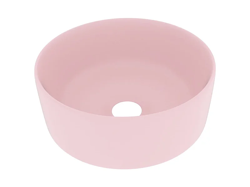 Lavabo redondo de lujo sobre encimera para baño aseo cocina interior 40 x 15 cm cerámica rosa mate 02_0002752