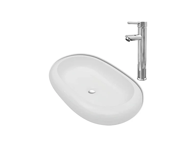 Pia de banheiro 63 x 42 cm com torneira misturadora oval cerâmica branca 02_0002842