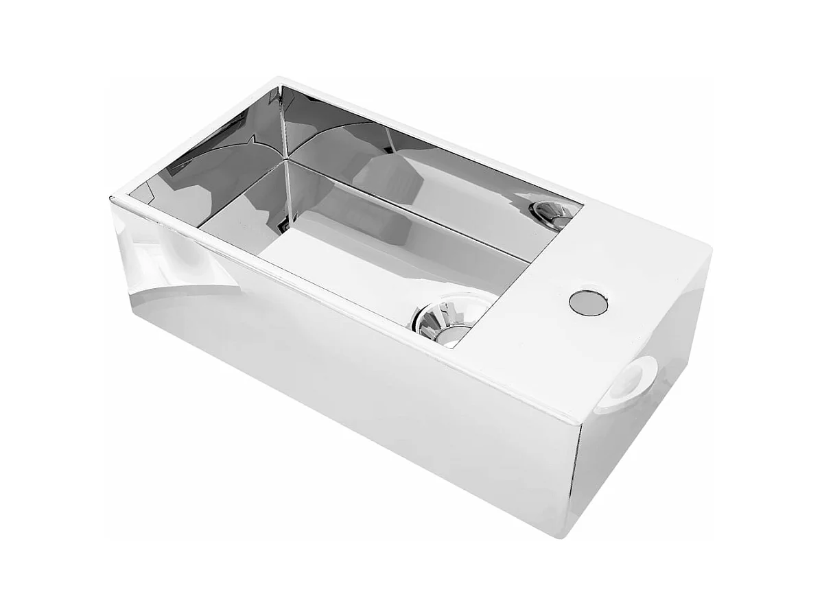 Lavabo con rebosadero lavabo sobre encimera lavabo para montaje en baño interior cuarto de ducha WC cubículo hogar 49 x 25 cm cerámica plata 02_0002596