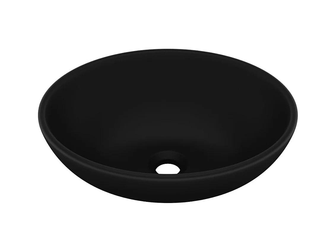 Lavabo ovalado de lujo sobre encimera, lavabo para baño, sala de cosmética, interior del hogar, 40 x 33 cm, cerámica negra mate 02_0002673