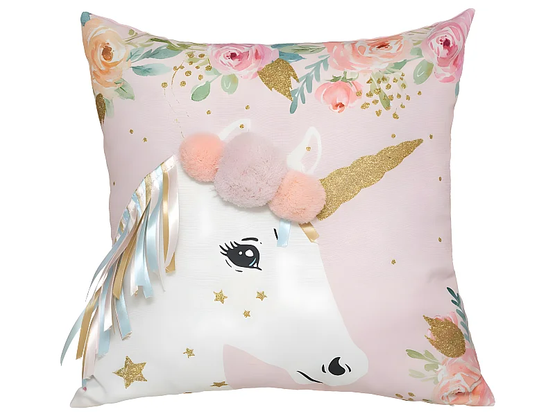 Cojín unicornio con pompones