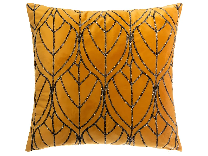 Coussin déhoussable en Velours Ocre avec motif brodé 40 x 40 cm