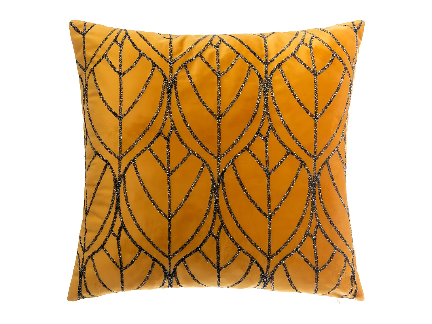 Coussin déhoussable en Velours Ocre avec motif brodé 40 x 40 cm