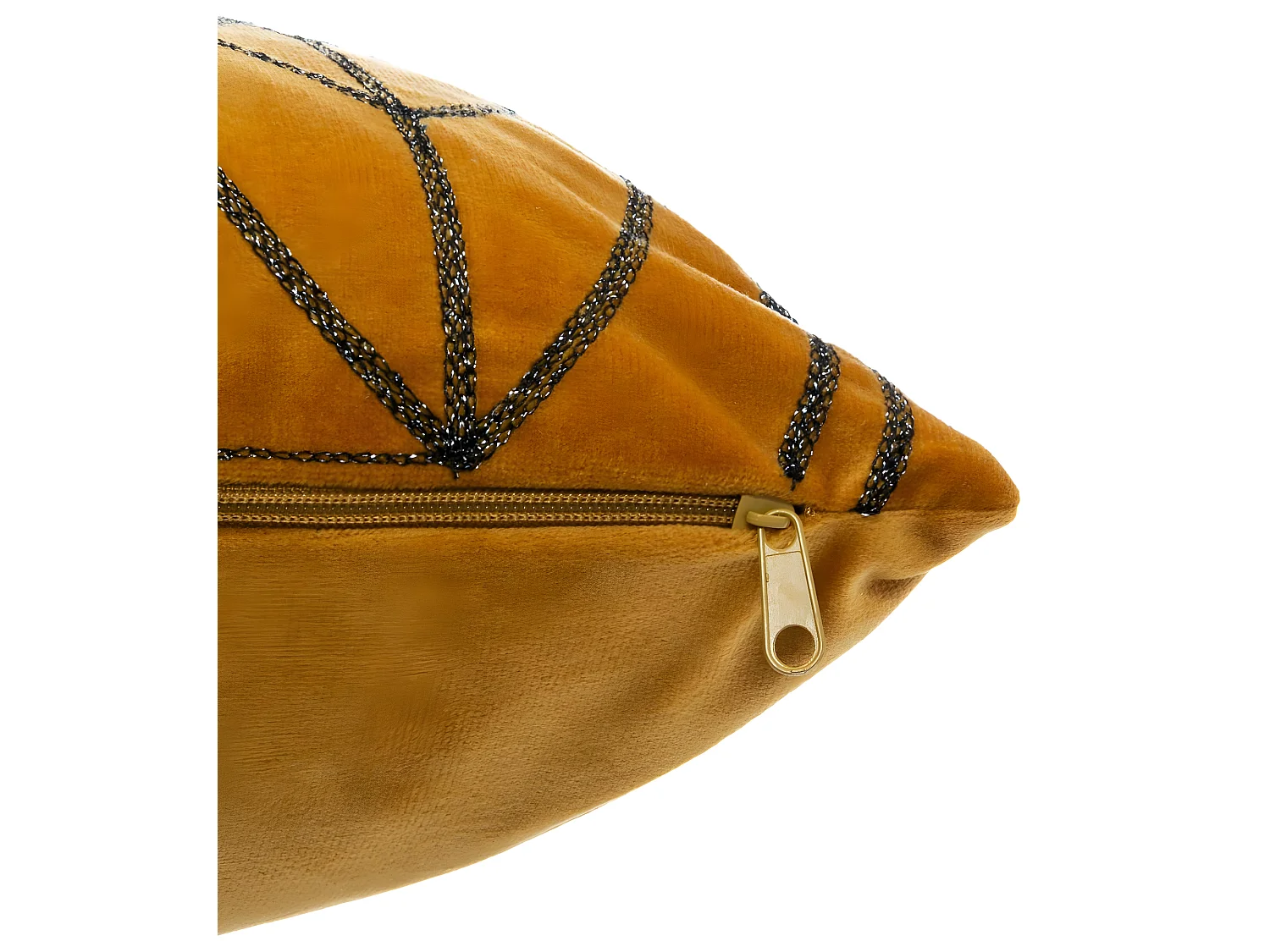 Coussin déhoussable en Velours Ocre avec motif brodé 40 x 40 cm