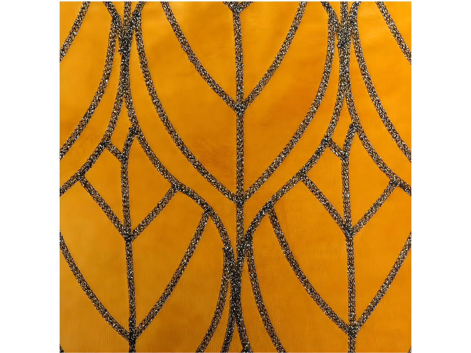 Coussin déhoussable en Velours Ocre avec motif brodé 40 x 40 cm