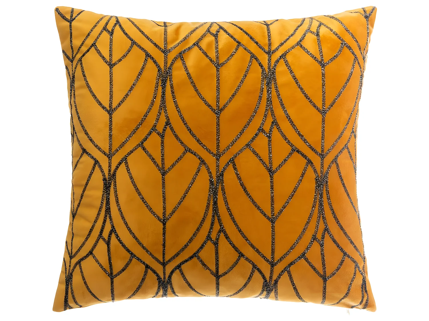 Coussin déhoussable en Velours Ocre avec motif brodé 40 x 40 cm