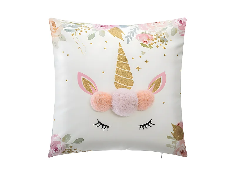 Cojín unicornio con pompones