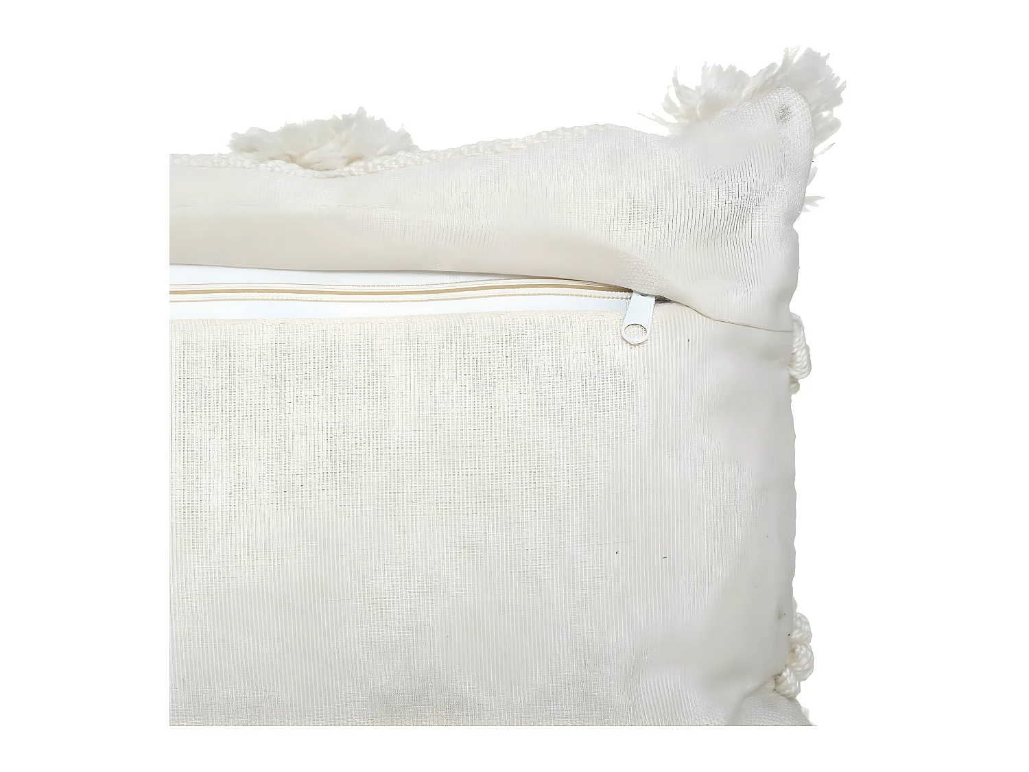 Coussin déhoussable Ivoire & Pompons Gris ardoise 30 x 50 cm