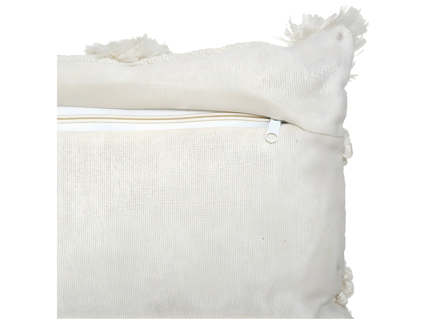 Coussin déhoussable Ivoire & Pompons Gris ardoise 30 x 50 cm