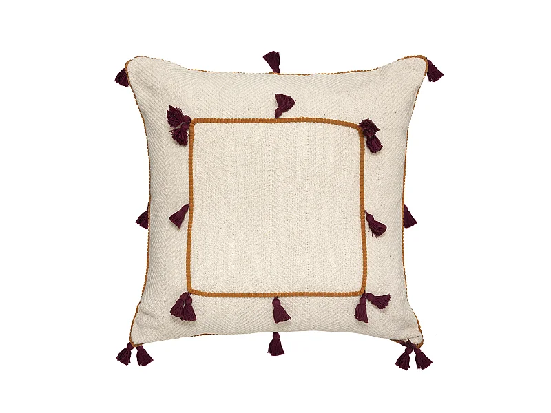 Cuscino Decorativo "Namaste" 50x50cm Avorio con Pompon e Ricamo