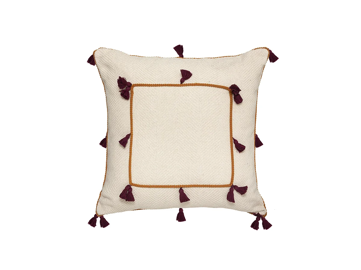 Cuscino Decorativo "Namaste" 50x50cm Avorio con Pompon e Ricamo