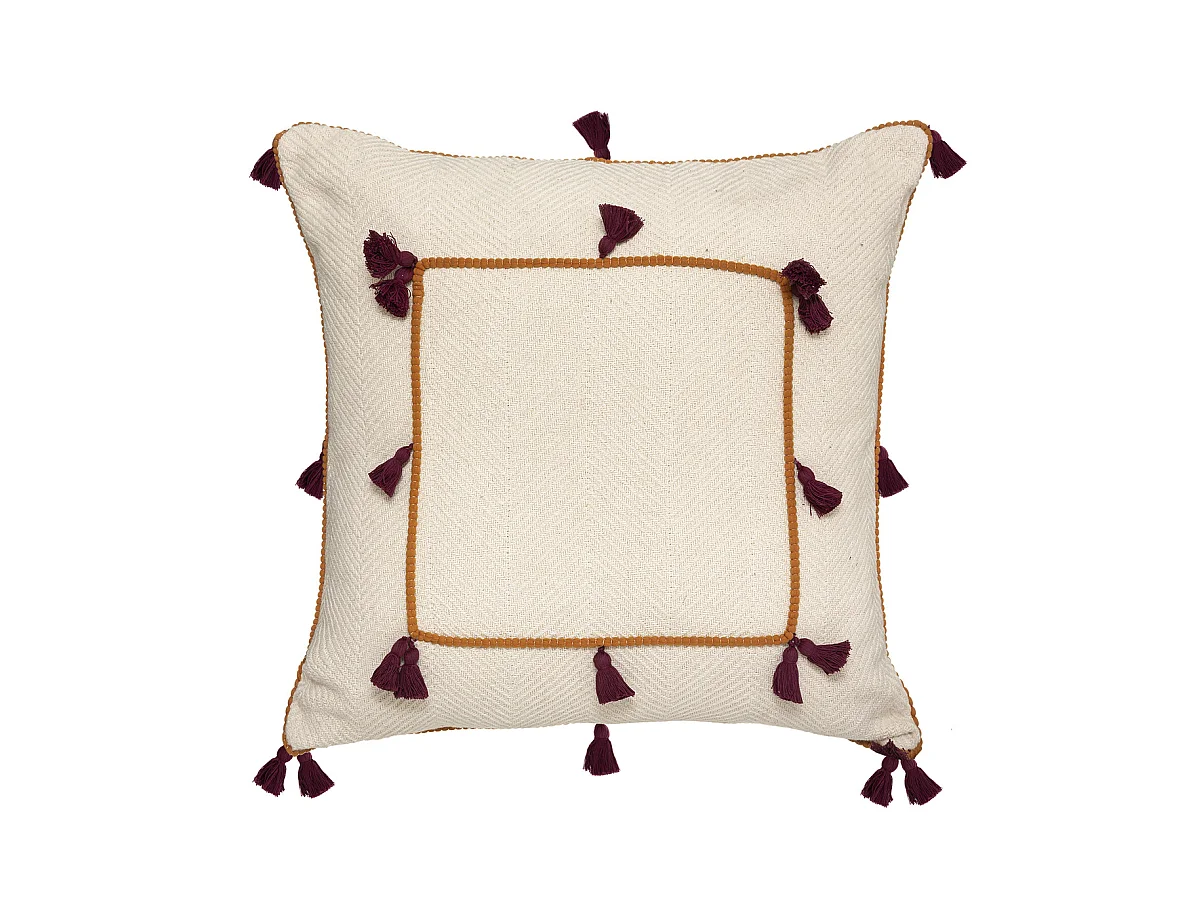 Cuscino Decorativo "Namaste" 50x50cm Avorio con Pompon e Ricamo