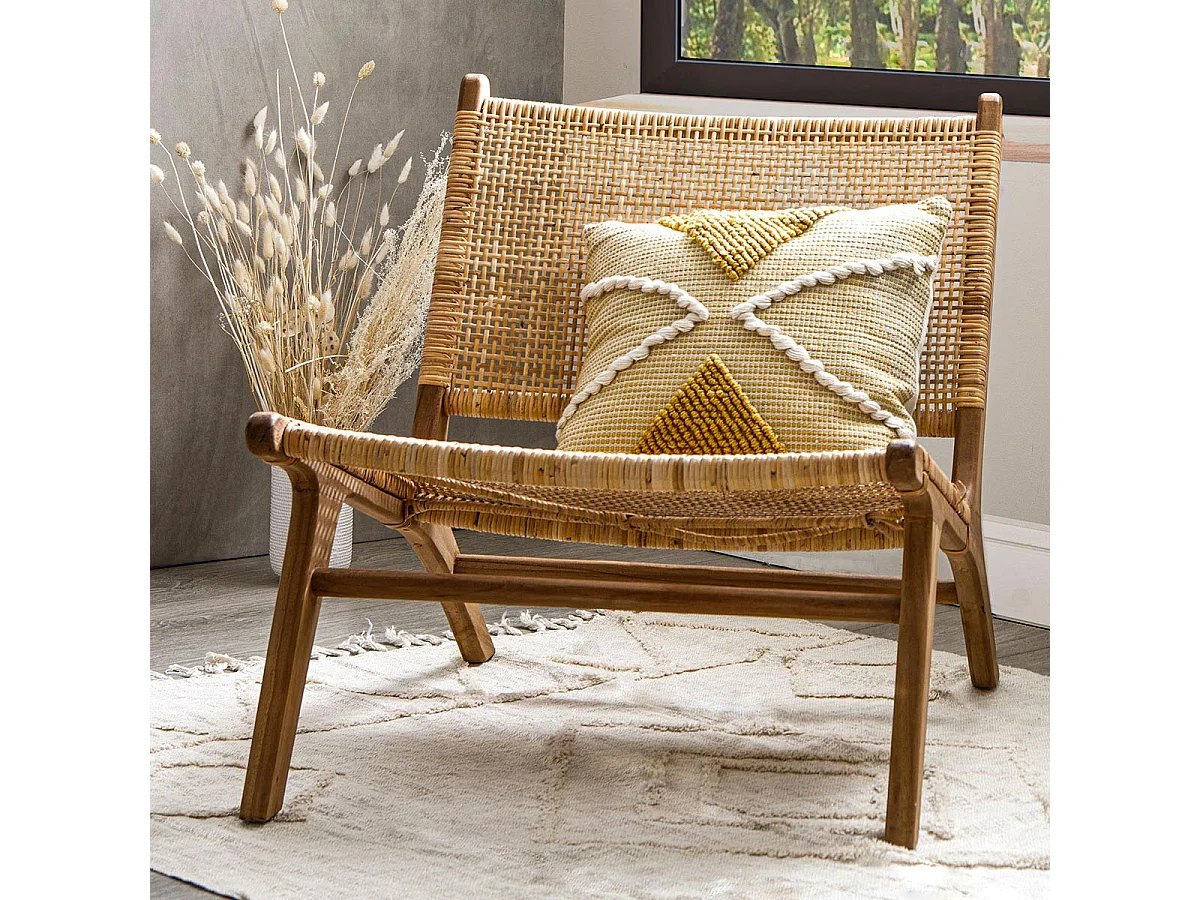 Coussin déhoussable Ocre & Blanc 45 x 45 cm