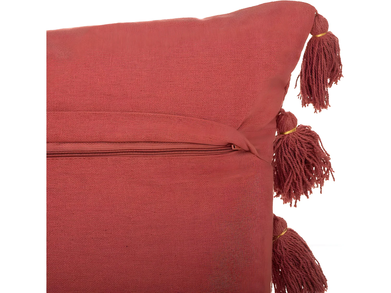 Coussin déhoussable Rose terracotta avec Pompons 50 x 50 cm