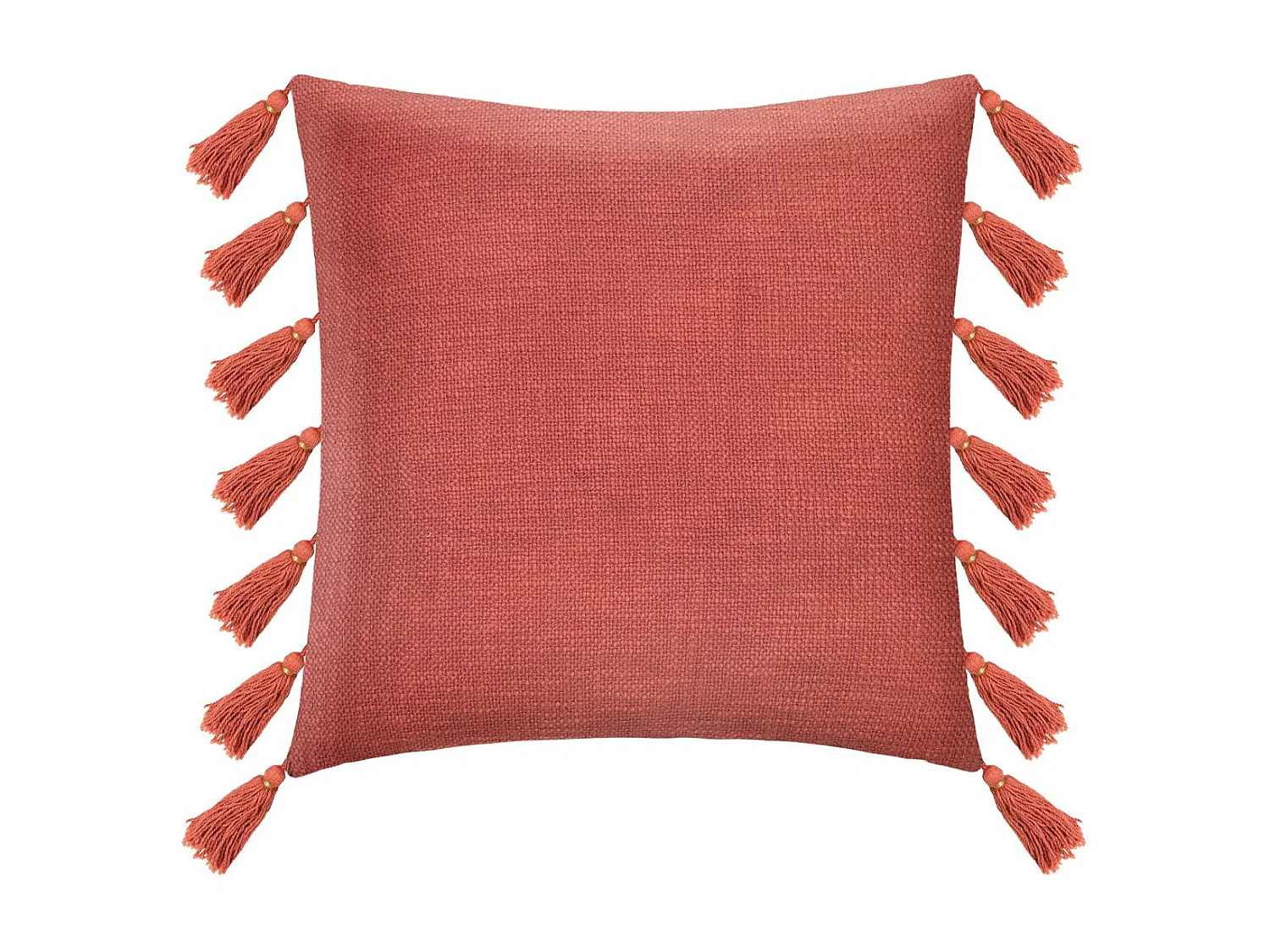 Zdejmowany poduszkowy poduszka w kolorze terrakoty z pomponami 50 x 50 cm
