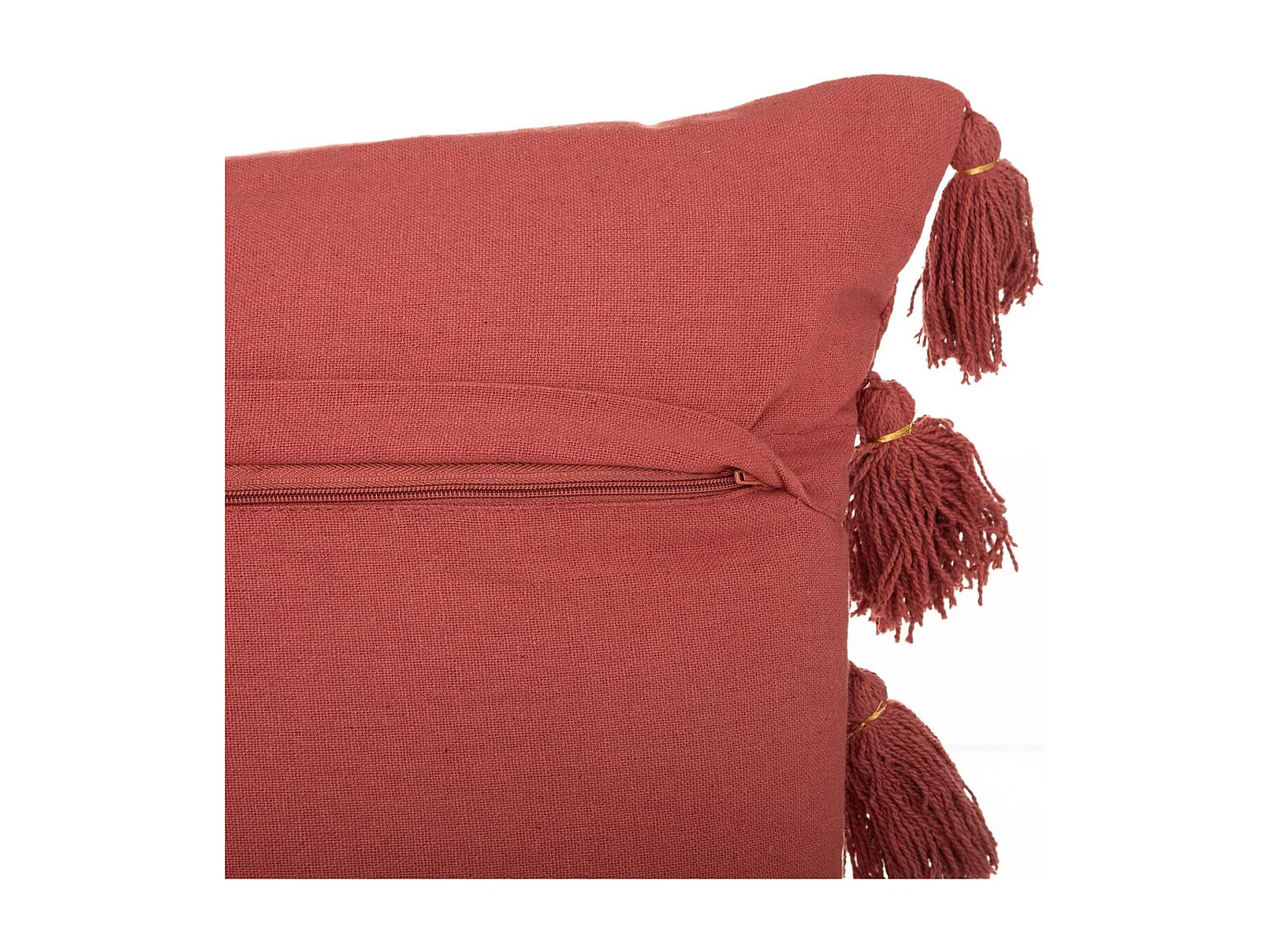 Zdejmowany poduszkowy poduszka w kolorze terrakoty z pomponami 50 x 50 cm